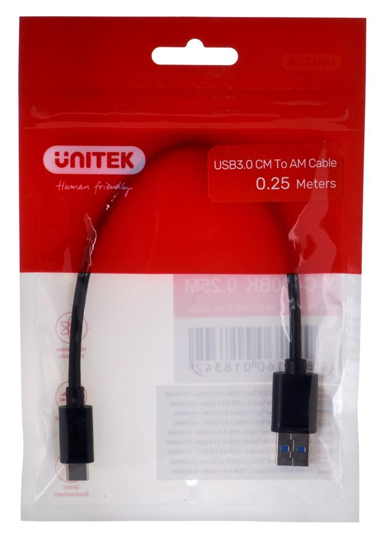 USB-C til USB-A kabel 0,25 m – UNITEK, USB 3.0 (3.1 Gen 1), han/han