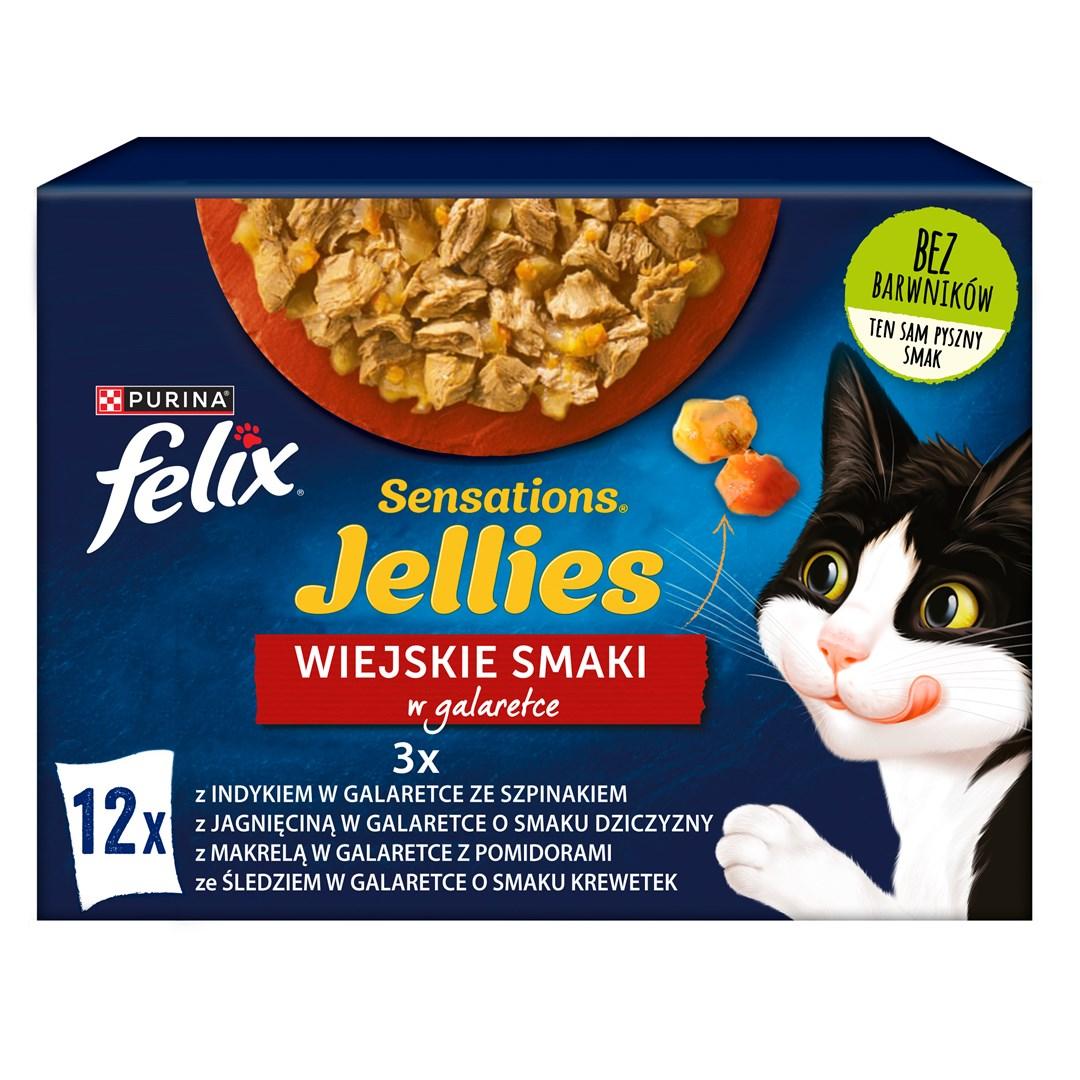 Vådfoder til kat – Purina Felix Sensations Jellies, Kalkun, Makrel, Lam, Sild – 12×85 g