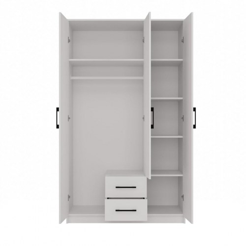 Garderobeskab med spejl 120 cm - Topeshop ROMANA, hvid, 3 døre