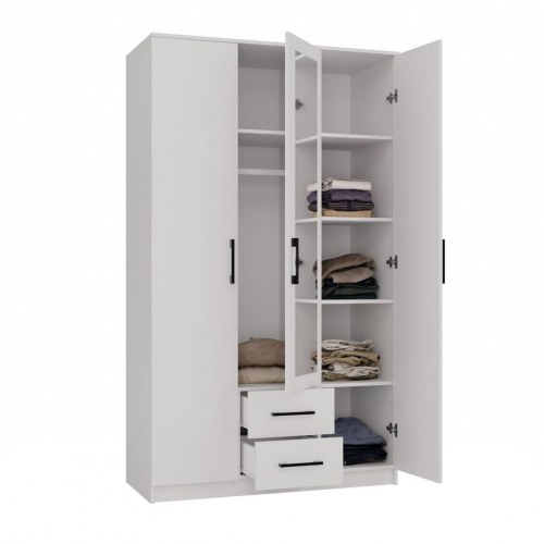Garderobeskab med spejl 120 cm - Topeshop ROMANA, hvid, 3 døre