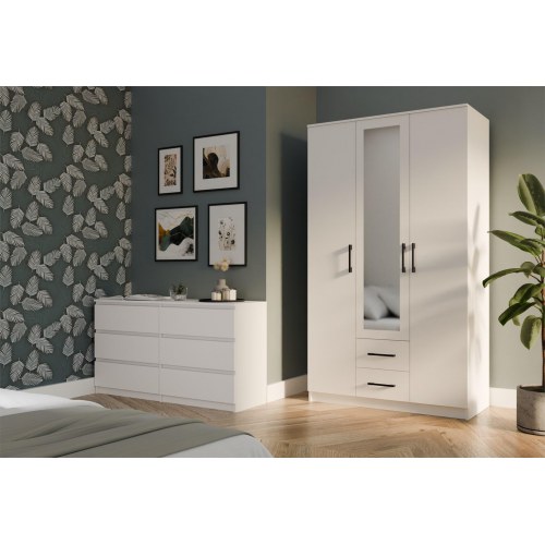 Garderobeskab med spejl 120 cm - Topeshop ROMANA, hvid, 3 døre