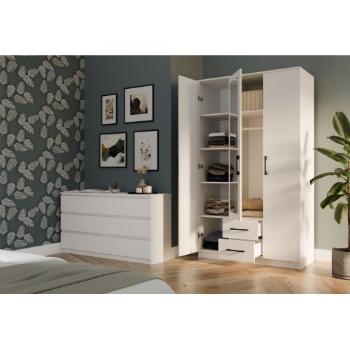 Garderobeskab med spejl 120 cm - Topeshop ROMANA, hvid, 3 døre