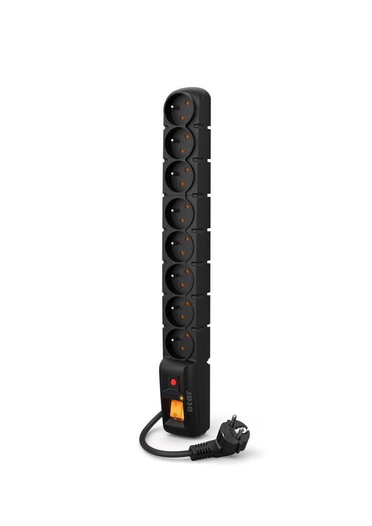 acar S8 Strømstødsbeskytter 8-stik 10A Sort 3m