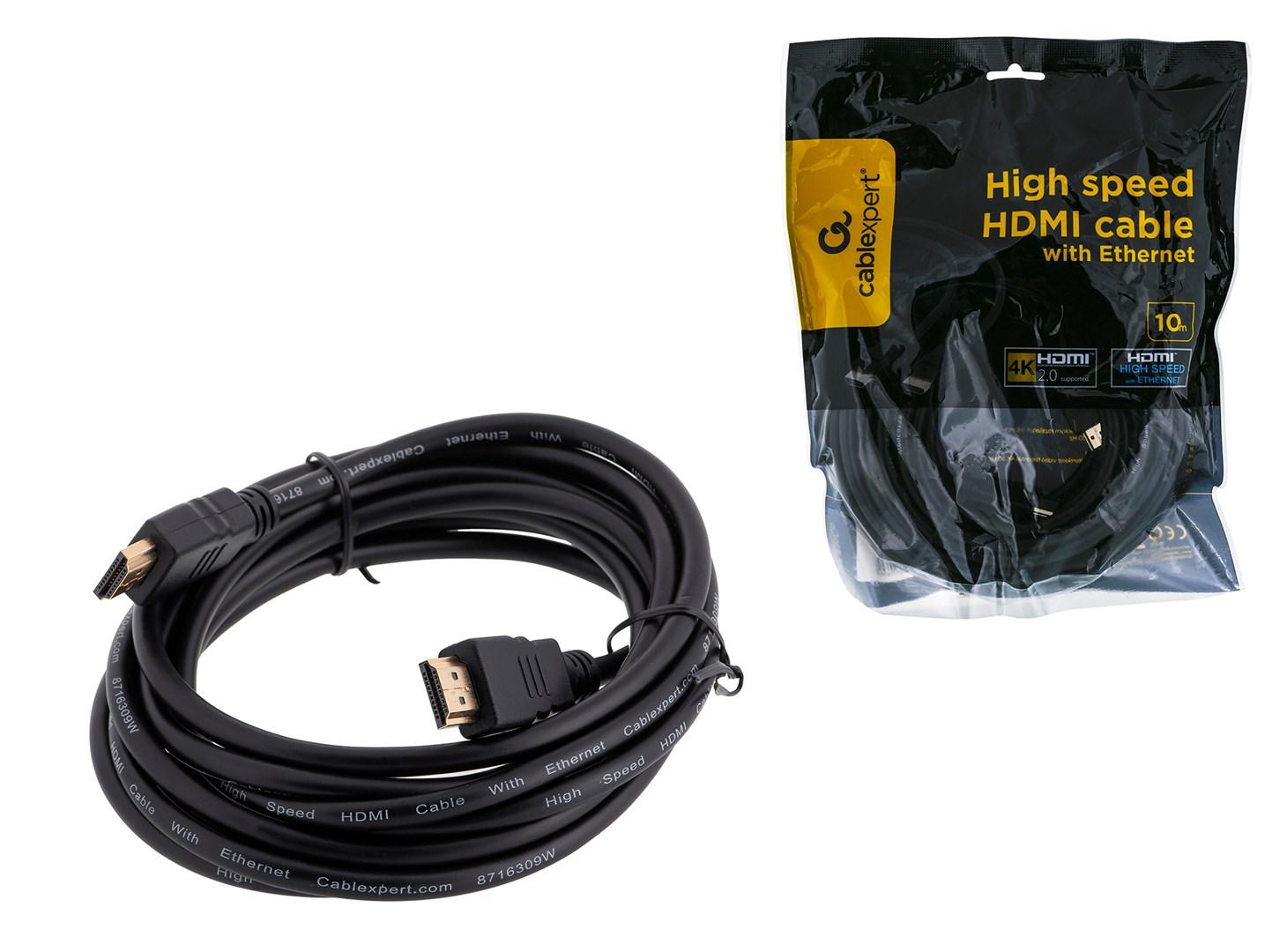 HDMI-kabel 10 m – Gembird, High Speed med Ethernet, han/han, sort