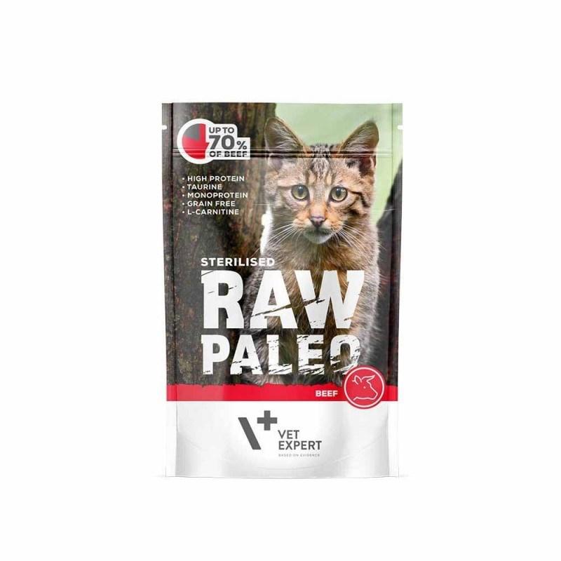 Vådfoder til kat – VetExpert RAW PALEO Sterilised, oksekød 100 g