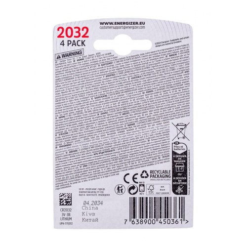 Knappcelle batterier Energizer CR2032 3V - 4 stk.
