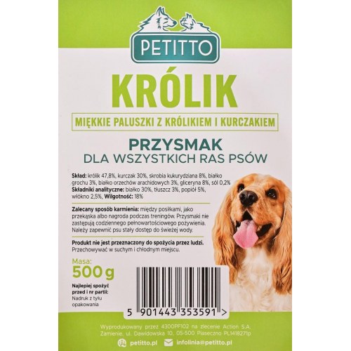 Hundegodbidder – PETITTO bløde kaninsticks, 500 g