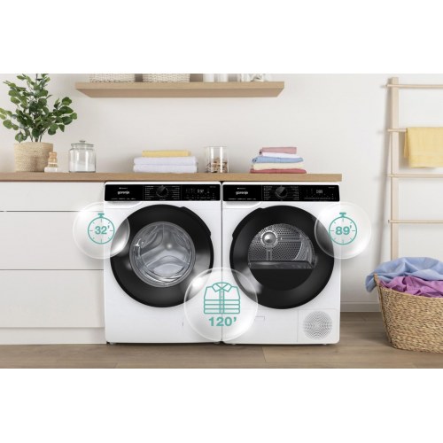Tørretumbler med varmepumpe Gorenje DPNA92WIFI, 9 kg, hvid/sort