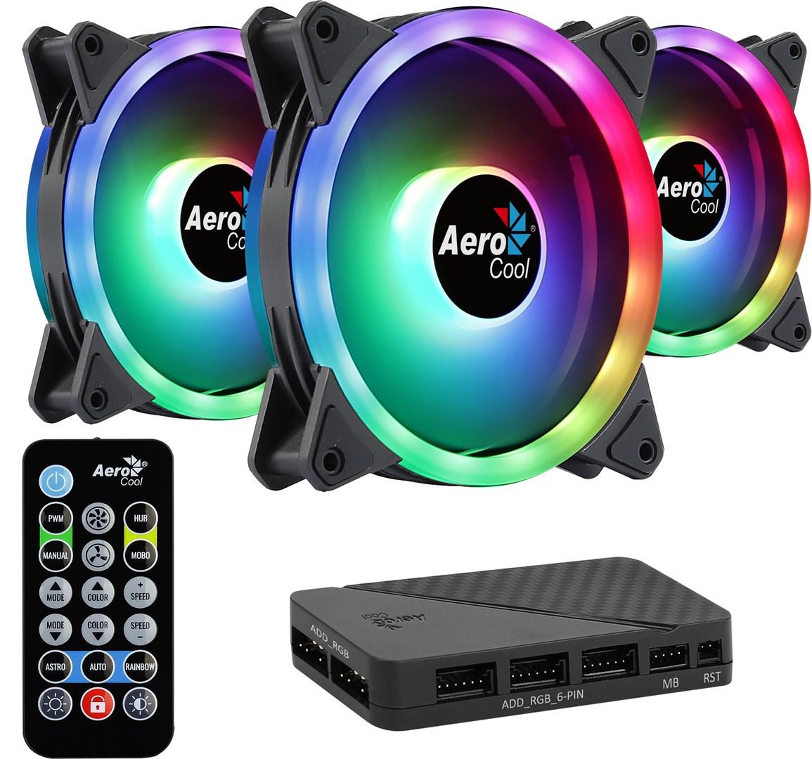 PC-ventilator 120 mm – Aerocool DUO12PRO 3-pak ARGB, sort