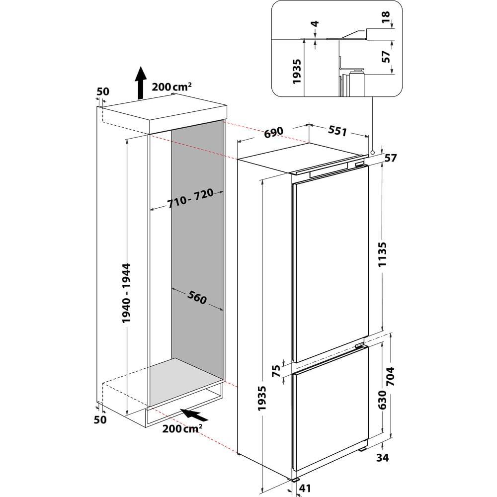 Kølefryseskab indbygning 394 l Whirlpool WH SP70 T122, hvid, energiklasse D
