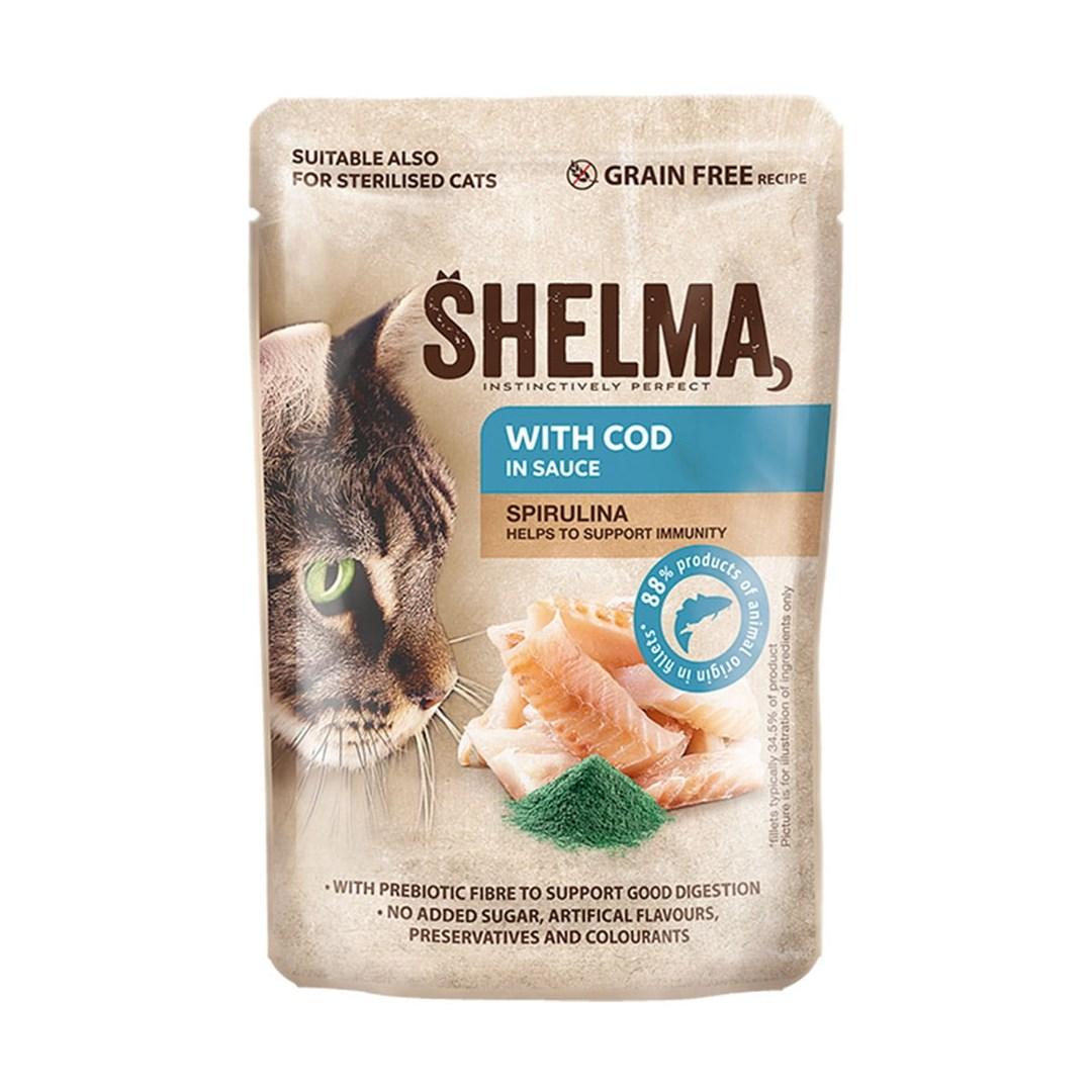 Vådfoder til kat – SHELMA med torsk i sauce 85 g