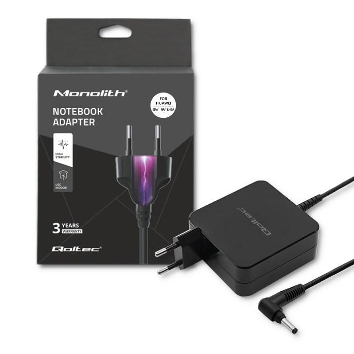 Strømforsyning til bærbar - Qoltec for Huawei 65 W, 19 V, 3,42 A, 4,0×1,7 mm
