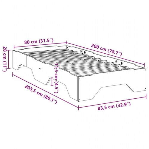 Sengeramme uden madras stabelbar 80x200 cm massivt træ