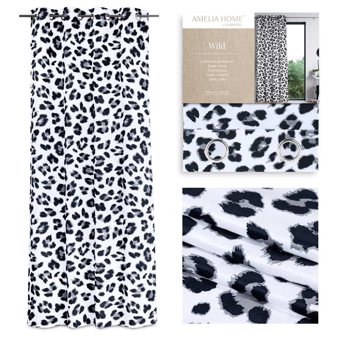 Mørklægningsgardin med øskner AmeliaHome Wild 140×250 - hvid med dyreprint, fløjl