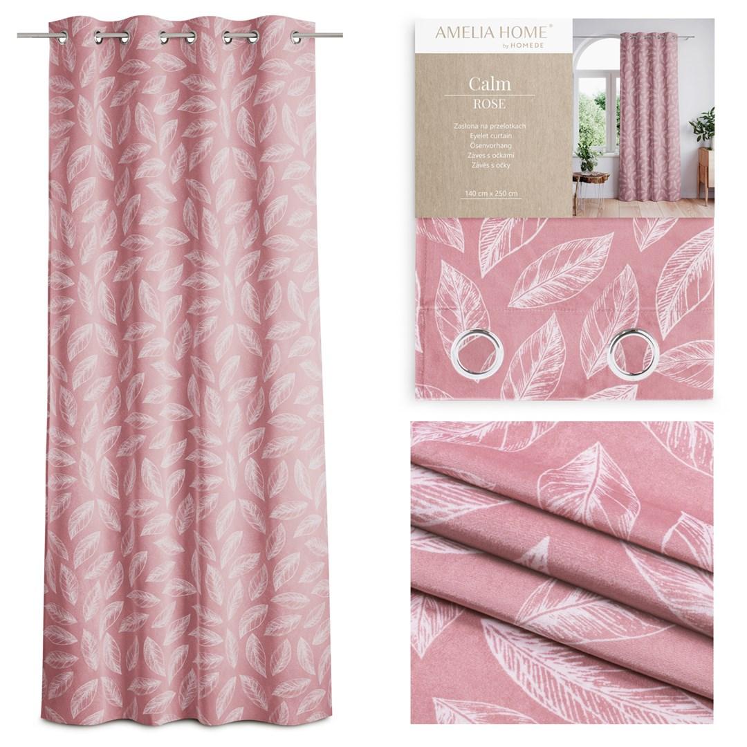 Mørklægningsgardin med øskner Amelia Home Calm lyserød, fløjl, 140×250 cm