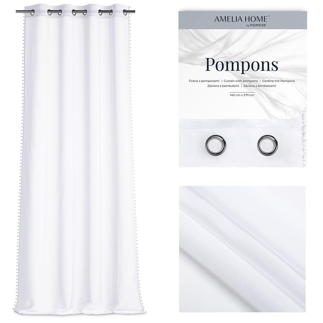 Gardin med øskner - Amelia Home Pompons, hvid, 140×270 cm