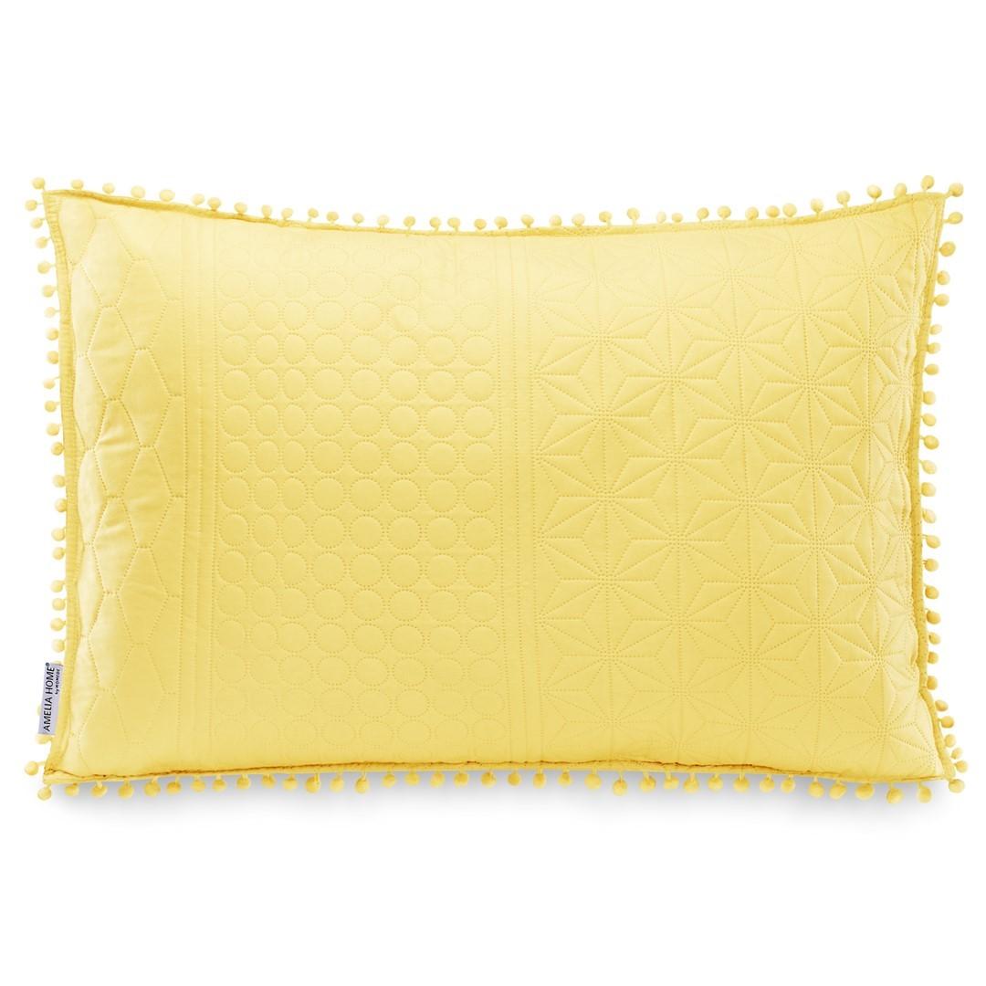Pyntepude gul 45x45 – AmeliaHome Meadore med pomponer