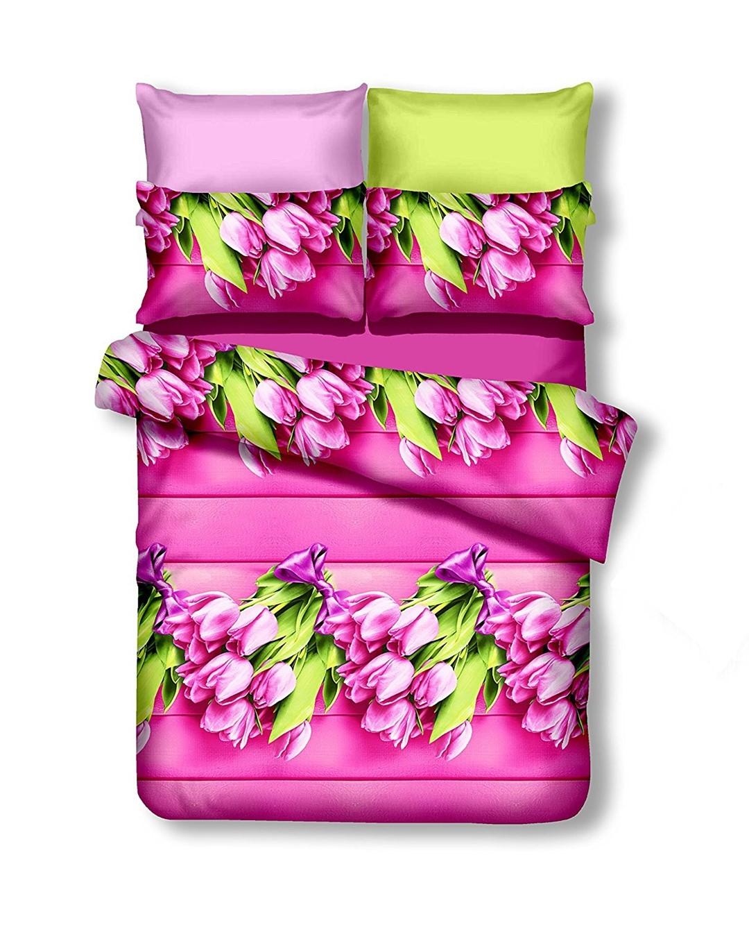 Sengetøj sæt DecoKing Emerald 200x200 + 2x 80x80 lyserød med blomster