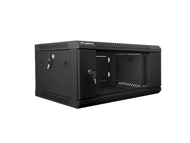 19" vægmonteret rackskab Lanberg 4U 600×450 mm - sort, glasdør billede