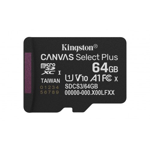 MicroSD-kort 64 GB – Kingston Canvas Select Plus Gen3 A1 100 MB/s inkl. SD-adapter