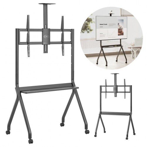 TV-vogn på hjul Maclean med kamerahylde, 55–100", max 120 kg, VESA op til 900×600, sort