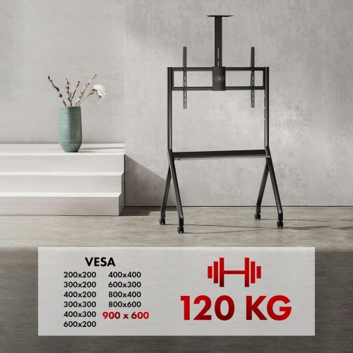 TV-vogn på hjul Maclean med kamerahylde, 55–100", max 120 kg, VESA op til 900×600, sort