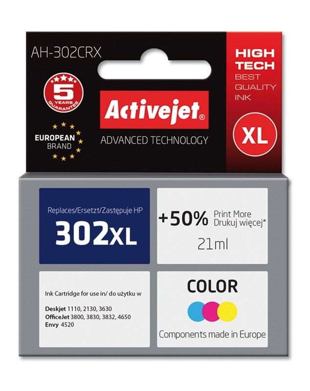 Blækpatron til HP 302XL – Activejet Premium, farve, 21 ml (kompatibel)