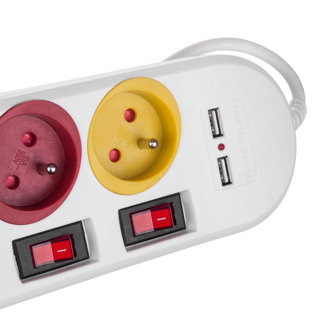 Listwa zasilajaca Maclean Listwa zasilajšca z wylšcznikami 4 gniazda + 2xUSB przedluzacz MCE229W Biala