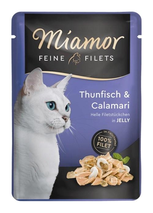 Vådfoder til kat – Miamor Feine Filets tun med blæksprutte, 100 g