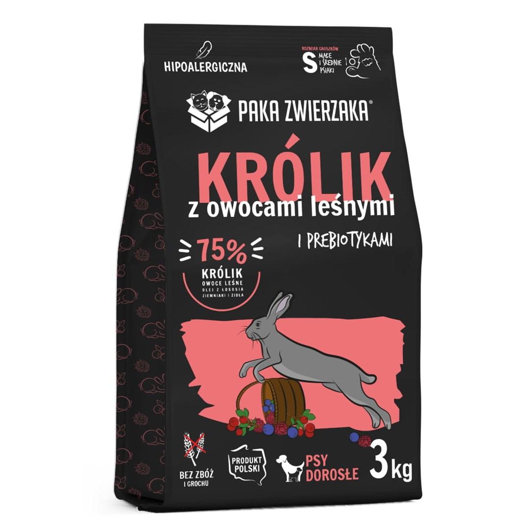 Hundefoder tørfoder PAKA ZWIERZAKA kanin med skovbær S – 3 kg