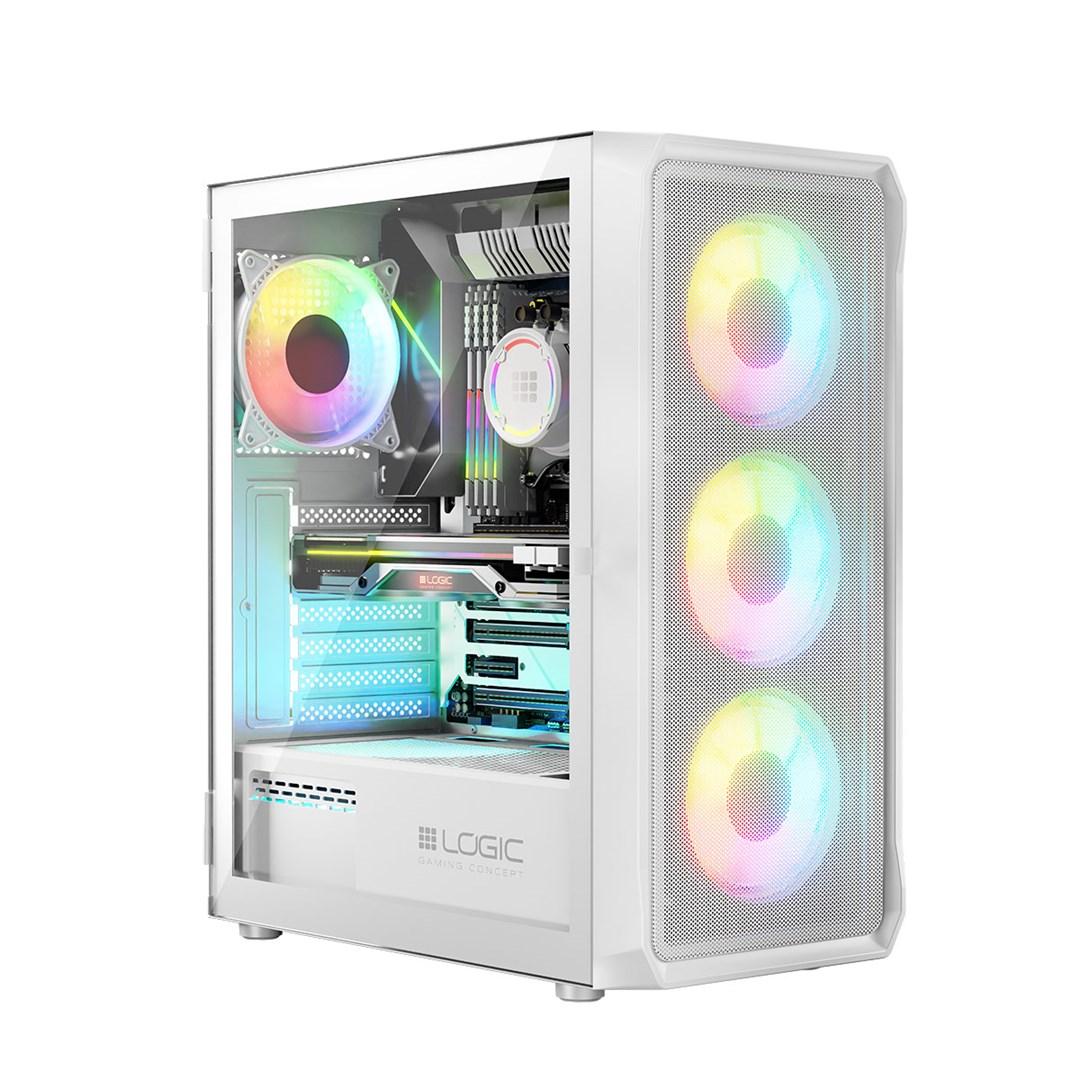 PC kabinet - LOGIC Portos ARGB Midi Tower, hvid, USB 3.0