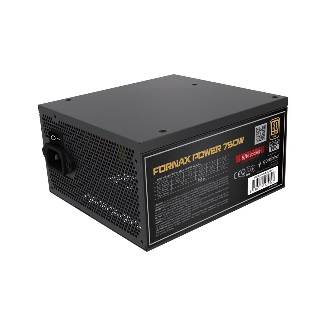 Strømforsyning ATX 750 W - Gembird Fornax Power, 80 Plus Gold, modulær, 12 cm blæser billede