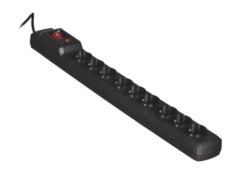 Stikdåse 9 udtag med afbryder – Activejet, 3 m, sort (Type E)