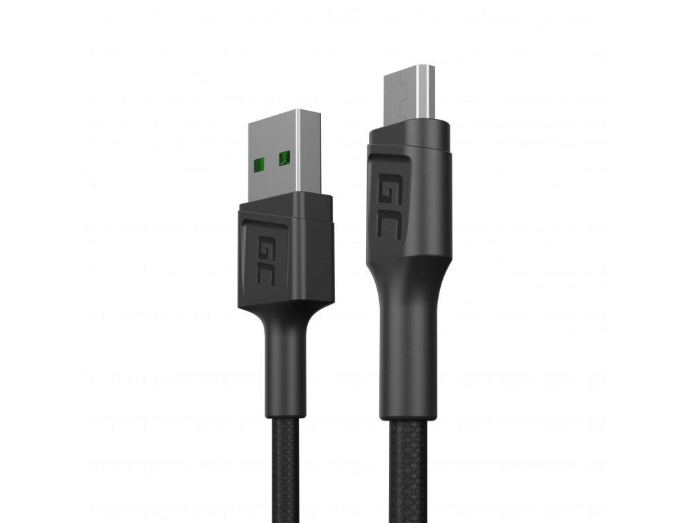 USB-kabel Micro-USB 0,3 m - Green Cell USB 2.0 (USB-A til Micro-USB) - Sort