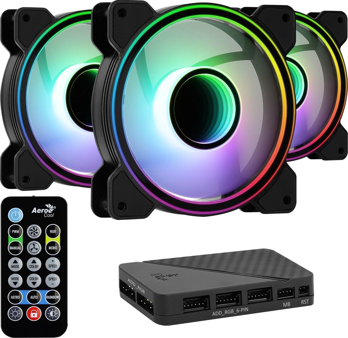 Kabinetventilator med ARGB – Aerocool Mirage 12 ARGB Pro, 12 cm, sort (sæt med 3) billede