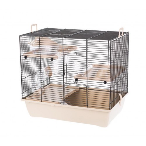 Hamsterbur INTER-ZOO Pinky 3, beige – med hjul, huse og niveauer