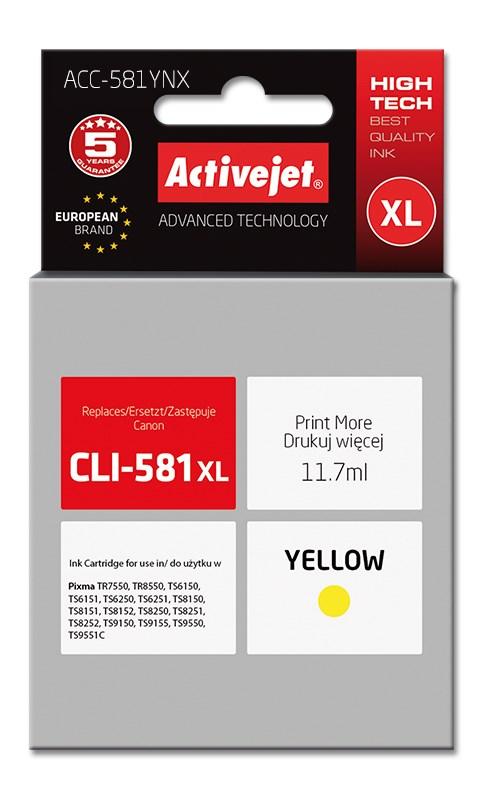 Blækpatron til Canon – Activejet CLI-581Y XL, gul, 11,7 ml