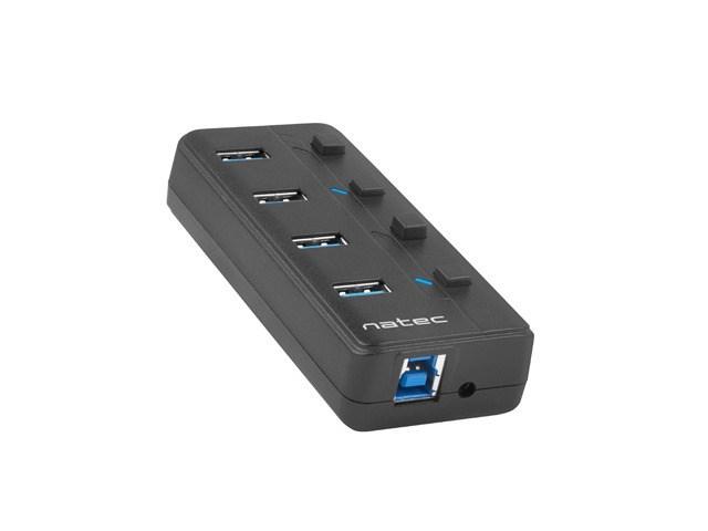 USB hub 3.0 - NATEC Mantis 2, 4 porte med afbrydere og strømforsyning billede