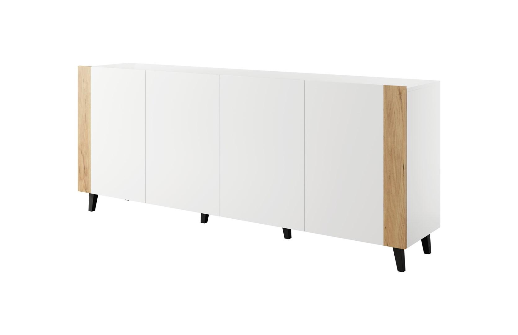 Skænk Cama MEBLE FARO 200×42×82 cm – hvid mat og eg craft