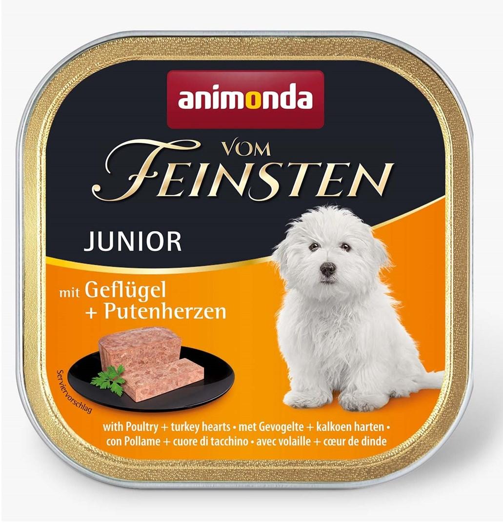 Hundefoder vådfoder – animonda Vom Feinsten Junior, fjerkræ & kalkunehjerter, 150 g