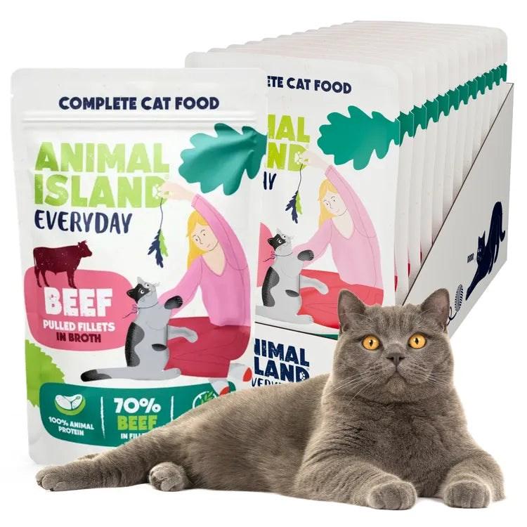 Vådfoder til kat – ANIMAL ISLAND Everyday oksefilet i bouillon, 12 x 85 g