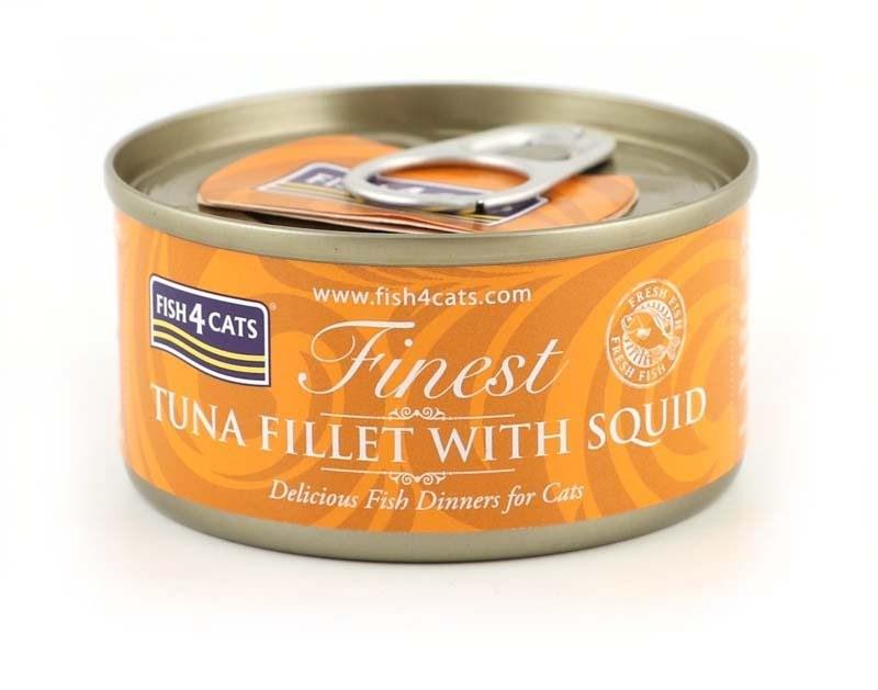 Vådfoder til kat – FISH4CATS tunfilet med blæksprutte 70 g