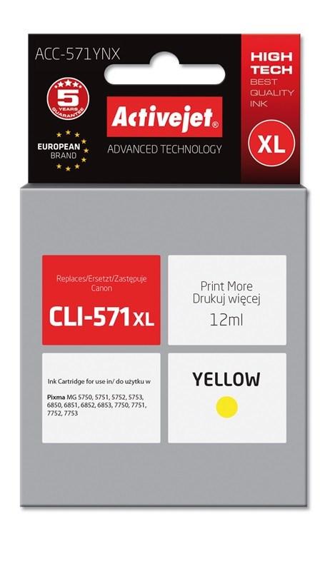 Blækpatron til Canon – Activejet ACC-571YNX CLI-571Y XL, gul, 12 ml billede