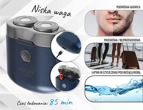 Adler Travel Shaver AD 2937 Operating time (max) 35 min, Lithium Ion, Blue