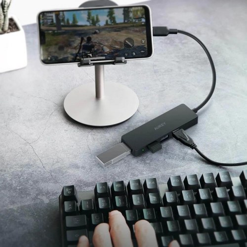 USB-C hub 4 porte – AUKEY CB-C64, USB 3.2 Gen 2, sort