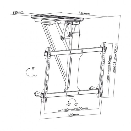 TV loftbeslag elektrisk – Maclean, TUYA, VESA 600x400, til skrå vægge/loft, fjernbetjening, 32"–70", 35 kg