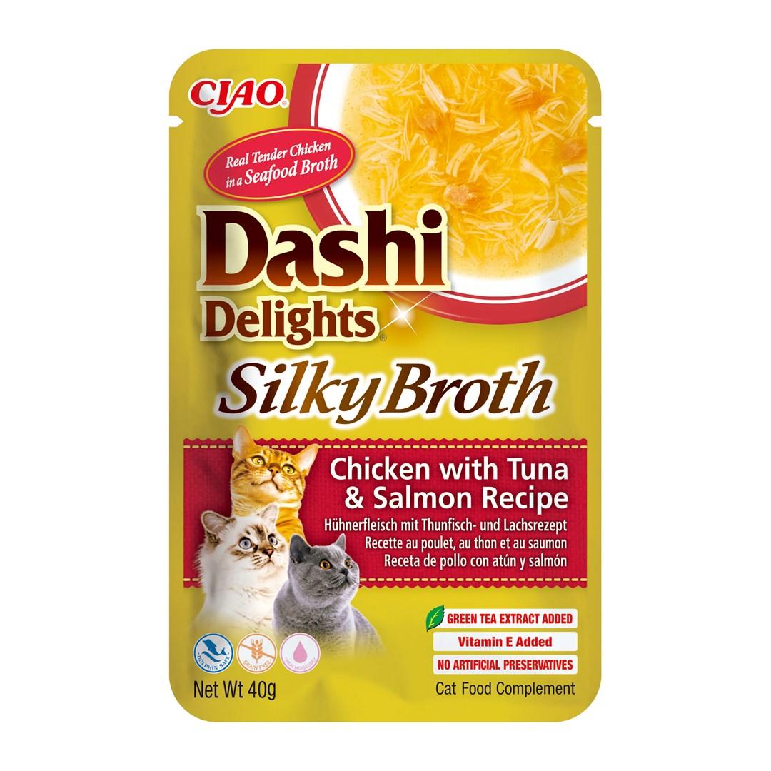 Kattesnack INABA Dashi Delights Silky Broth – Kylling med tun og laks, 40 g