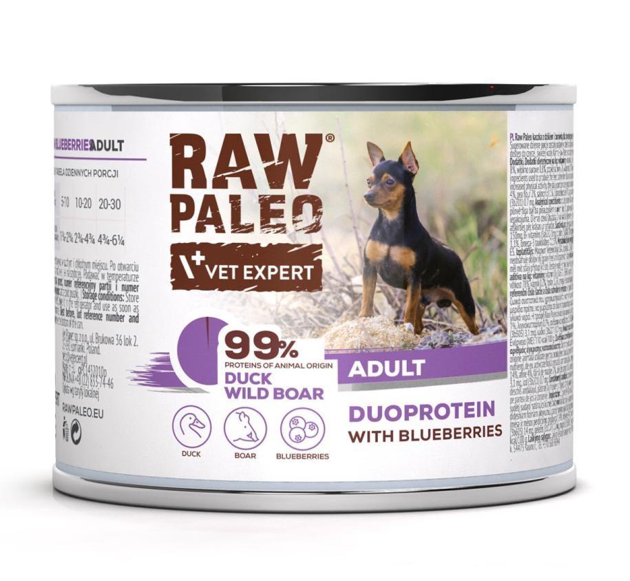Hundefoder vådfoder VetExpert RAW PALEO Duoprotein And & Vildsvin Adult 200 g
