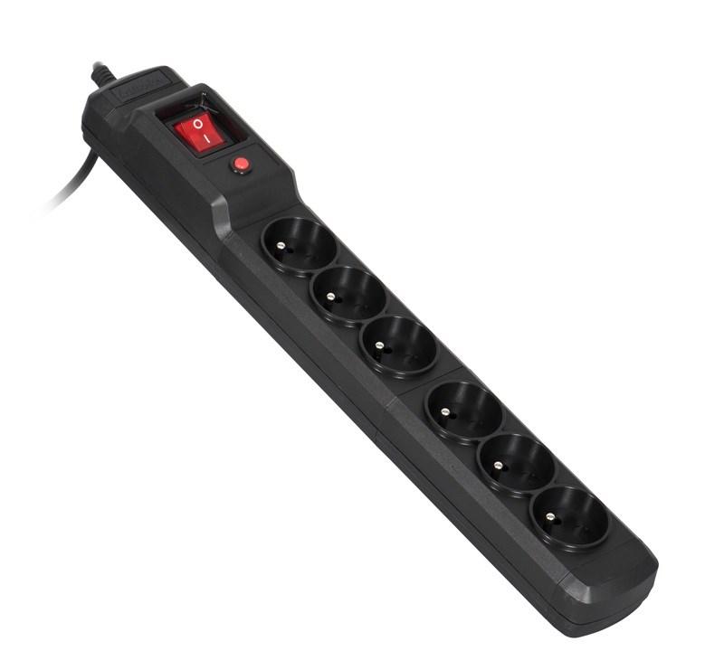 Stikdåse 6 udtag 3 m - Activejet COMBO 6GN, sort