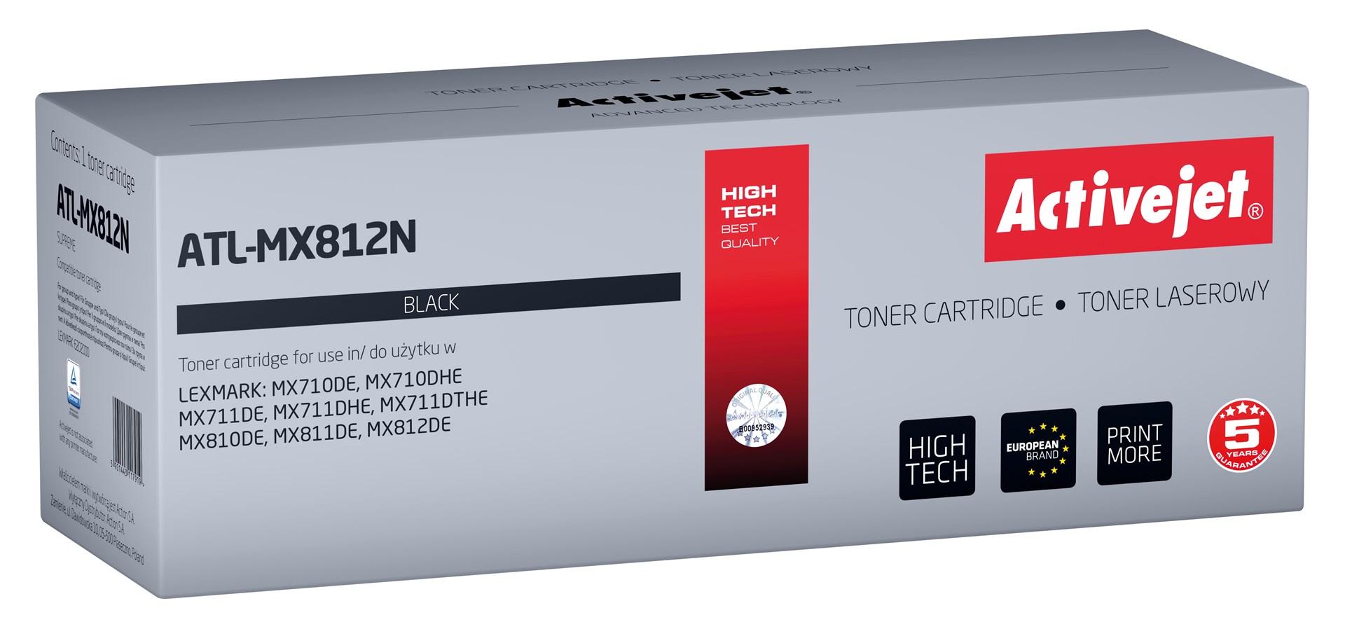 Toner til laserprinter - Activejet ATL‑MX812N, sort, kompatibel med Lexmark 62D2000, 6.000 sider